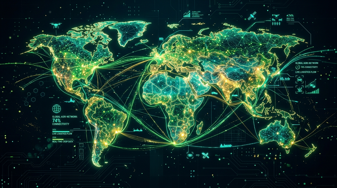 Glowing global agritech network map